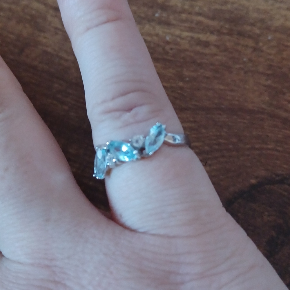 Silver Crystal Aquamarine Statement Ring - image 2